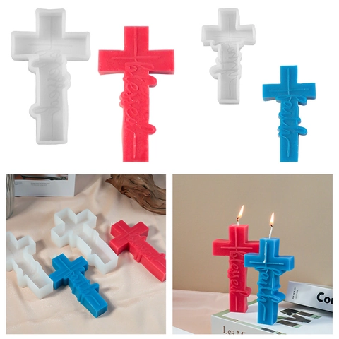 Cross Silicone Mold 3D Blessed Faith Letter Embossed Religious DIY Handmade For Candle Soap Resin Plaster Baking