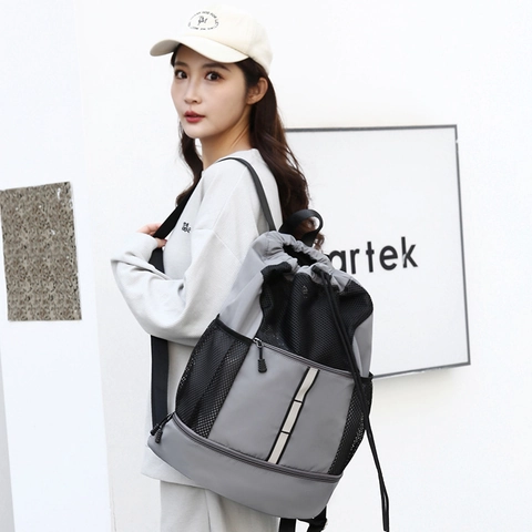 Mochila Deportiva Con Cordón Nylon Impermeable Gym Bag Con Tira Reflectante Compartimento Para Zapatos Malla Transpirable