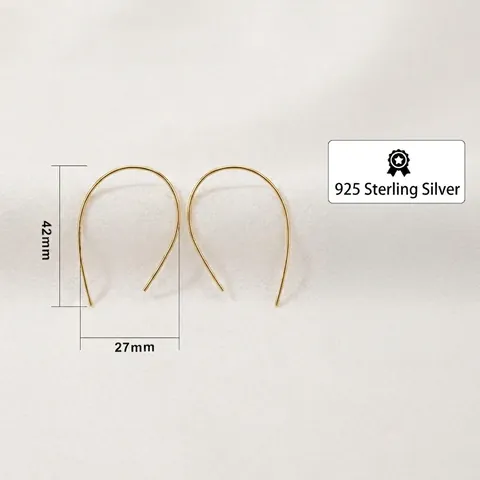 Pendientes de Aro Minimalistas de Plata de Ley 925 Geométricos Irregulares Forma de U para Mujer Elegantes Chapado en Oro