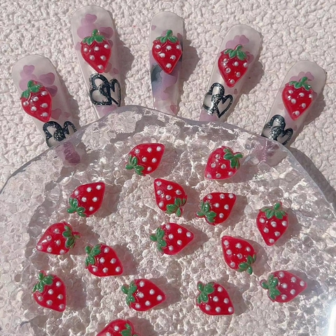 Decorazione Unghie Fragola 3D Resina Rossa Ciondoli Frutta Realistici Per Accessori Manicure Fai Da Te Estivi