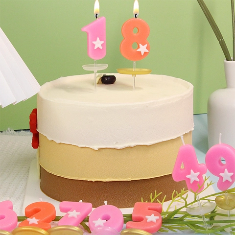 Bougies D'anniversaire En Chiffre Décoration Étoile Cire De Paraffine Décoration De Gâteau Fête Rose Orange