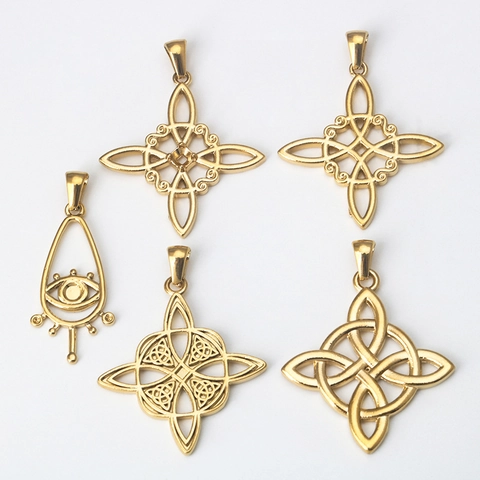 Colgante Solo de Acero Inoxidable Oro Nudo Celta Nudo de Bruja Ojo Turco para Collar Pulsera Joyería DIY Accesorio