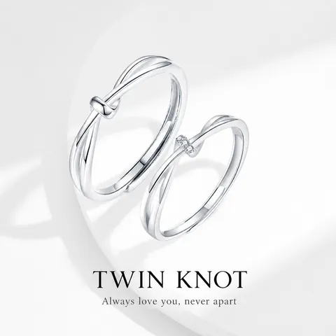 Copper Mobius Knot Couple Ring Minimalist Silver Color Rhinestone Adjustable Opening Ring For Men Women Fashion Jewelry Gift
