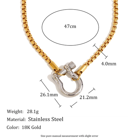 Collana Con Ciondolo A Grillo In Acciaio Inossidabile Bicolore Con Catena Box Placcata Oro 18K Chiusura A Ferro Di Cavallo A U Per Donna
