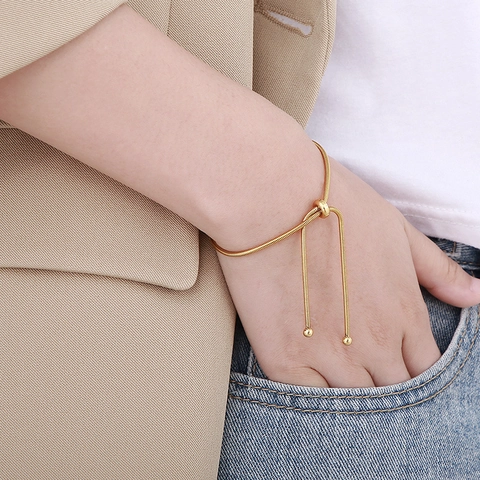 Pulsera De Cadena De Serpiente Minimalista De Acero Inoxidable Ajustable Estilo Bolo Joyería De Mano Elegante