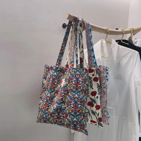 Vintage Katoenen Canvas Schoudertas Met Bloemenprint Voor Dames Grote Capaciteit Casual Draagtas Shopping Tas Literaire Stijl