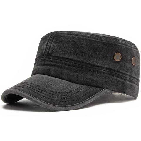 Berretto Cadet Da Uomo 100% Cotone Lavato Stile Militare Vintage Cappello Piatto Regolabile Outdoor Casual Parasole