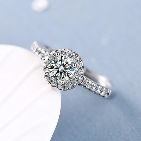 Elegant Halo Round Zirconia Open Ring For Women Copper Plated Platinum Adjustable Finger Ring Fashion Jewelry Gift