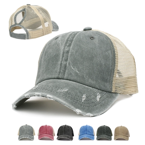 Cappello Da Baseball Con Coda Di Cavallo In Cotone Lavato Cappello Trucker In Rete Traspirante Stile Vintage Donna