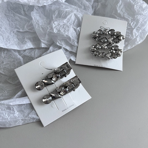 Silber Graue Kristall Haarklammern Metall Entenschnabel Clips Seitenpony Haarnadeln Herz Geometrische Strass Kopfschmuck