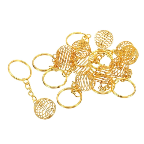Llavero De Jaula En Espiral Aleación De Zinc Metal Resorte Hueco Linterna Bola Colgante Para DIY Joyería Soporte Piedra