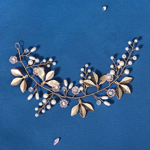 Vite Per Capelli Sposa Oro Fatto A Mano Perla Artificial Di Imitazione Rhinestone Fiore Foglia Fascia Accessori Per Capelli Matrimonio