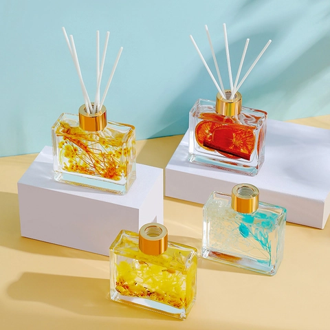 Reed Diffuser Home Fragrance Glass Jar With Fiber Reeds And Dried Flowers Floating Flora Long Lasting Room Decor