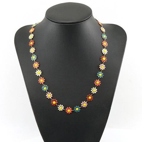 Colorful Enamel Daisy Flower Necklace And Bracelet 18K Gold Plated Stainless Steel Fashion Jewelry For Women