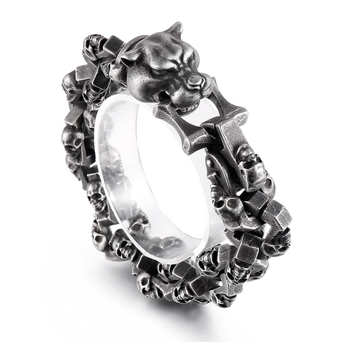 Pulsera Punk Gótica Retro Para Hombre De Acero Inoxydable 316L Eslabones De Calavera Cierre De Cabeza De Leopardo Joyería