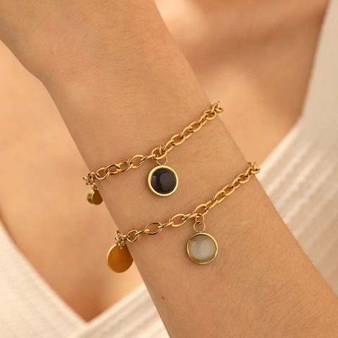 Edelstahl Armband Mit Katzenauge Stein Und Strass Vergoldet Rund Geometrischer Schmuck Für Damen