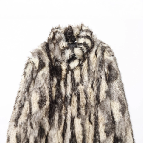 Manteau Femme Fausse Fourrure Col Montant Rayures Animales Chaud Hiver Épais Zip Coupe Ample Streetwear Gothique Veste