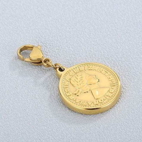 Colgante De Moneda Vintage Reina Isabel II Acero Inoxidable Dije Redondo Dorado Con Cierre De Langosta DIY