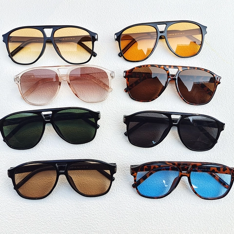 Lunettes De Soleil Aviateur Grand Cadre Rétro Double Pont Protection UV400 Monture Résine Lunettes Mode Homme Femme