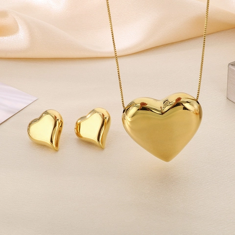 Collana E Orecchini Cuore Placcato Oro 18K Acciaio Inossidabile Ciondolo Cavo Catena Box Gioielli Moda Tendenza