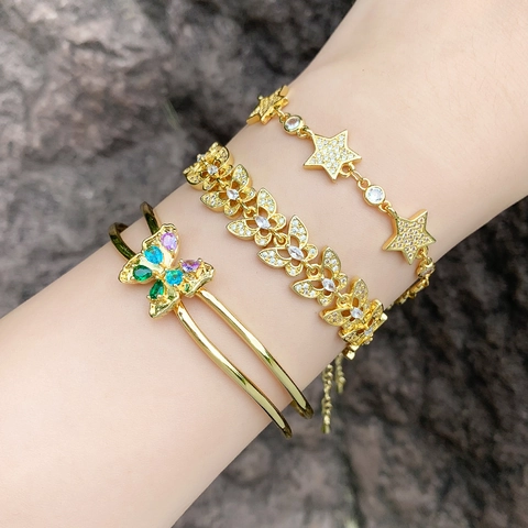 Mode Kupfer Vergoldet Zirkonia Schmetterling Armband Für Damen Elegante Stern Charme Armreif Eingelegter Zirkon Schmuck Geschenk