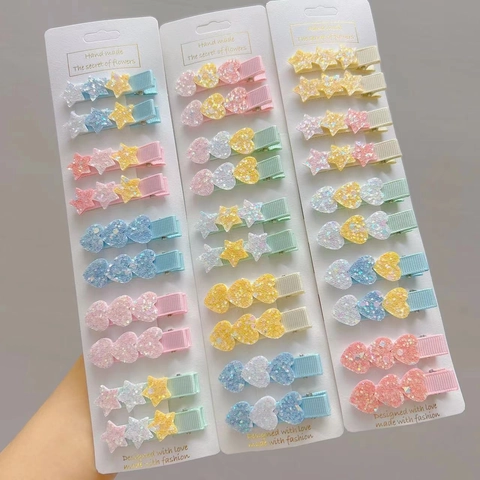 Glitzer Herz Stern Haarklammern Schleife Umwickelt Haarspangen Für Kleinkinder Mädchen Süße Bunte Haaraccessoires