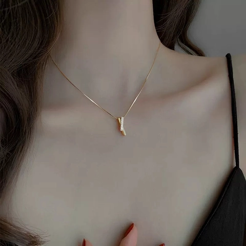 Geometric Pendant Necklace 925 Sterling Silver Cubic Zirconia Interlocking Double Bars Jewelry For Women