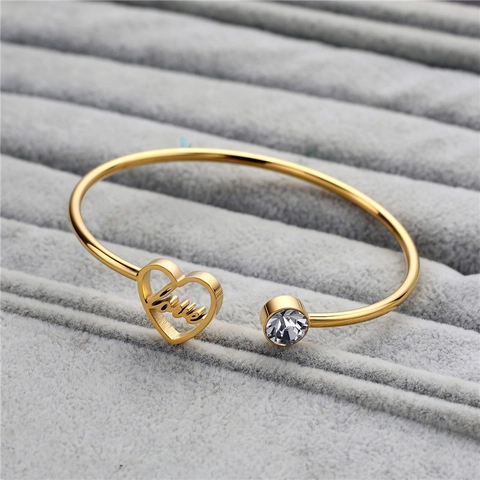 Roestvrij Stalen Hart Love Open Armring Voor Vrouwen Ingelegd Met Zirconia Verstelbaar Minimalistisch Mode Sieraden Armband Cadeau