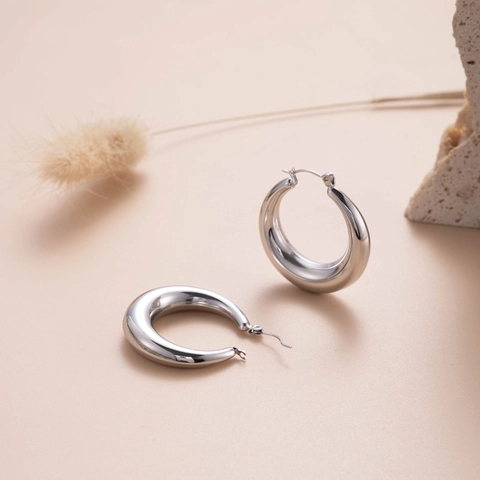 Orecchini a Cerchio Minimalisti in Acciaio al Titanio da Donna Lusso Leggero Geometrici Cavi Argento Lucido Orecchini Gioielli