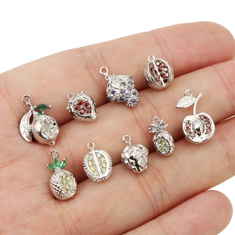 Pendentifs Fruits Cuivre Plaqué Or 18K Zircone Fraise Ananas Breloques Pour Création De Bijoux DIY