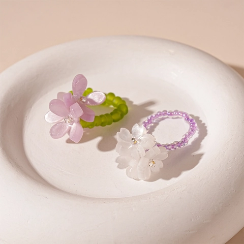Anelli Con Perline A Fiore Resina Perline Di Vetro Fatto A Mano Gioielli Floreali Dolci Freschi Per Donne