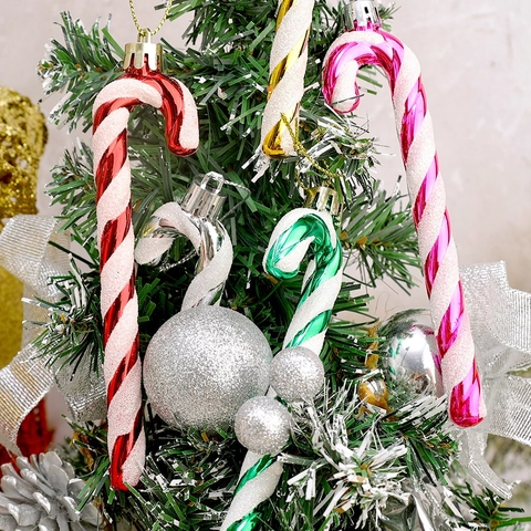 Ornamenti Appesi A Forma Di Bastoncino Di Zucchero Di Natale Plastica Glitterata Strisce Spirali Pendenti Albero Decorazioni