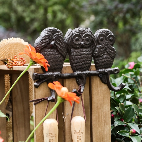 Owl Wall Hooks Cast Iron Decorative Coat Rack Retro Rustic Animal Hanging Hanger For Garden Home Entryway Brown