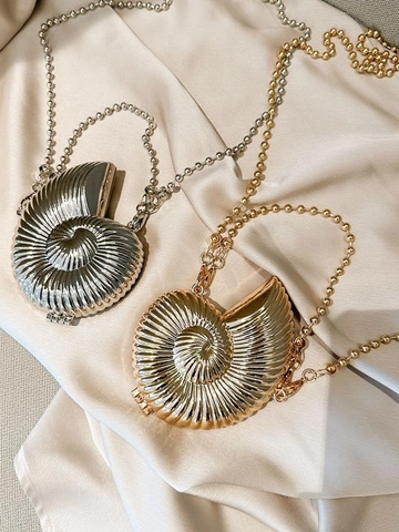 Conch Vorm Avondtas Clutch Metaal Zinklegering Nautilus Schelp Mini Crossbody Met Bal Ketting Voor Dames Feest