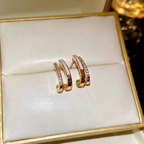 Doppelreihige C-Form Ohrstecker Mit 925 Sterling Silber Stecker Kupfer Vergoldet Zirkon Vintage Mode Schmuck Für Damen