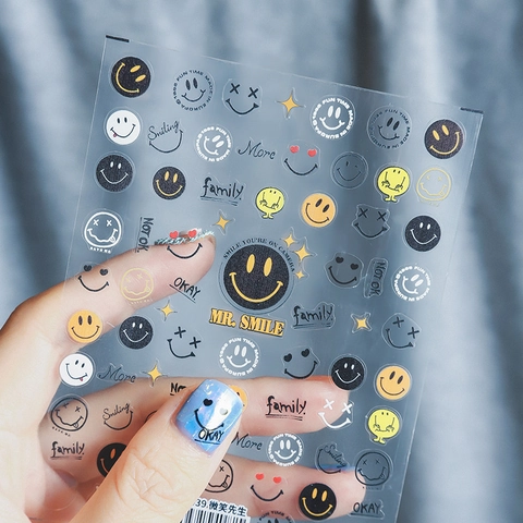 Smiley Face Nagelstickers 5D Zelfklevende Emoji Decals Mat Transparant DIY Manicure Decoratie Voor Vrouwen Meisjes