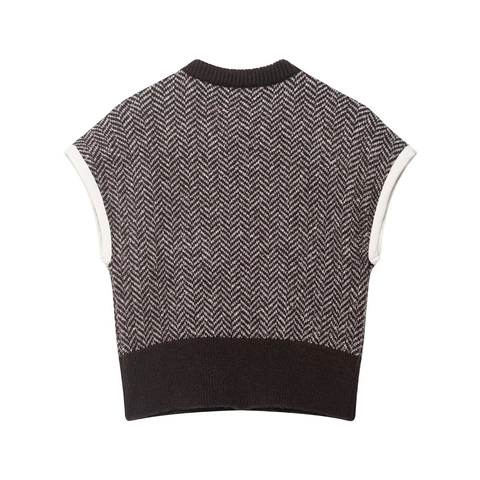 Gilet In Maglia Da Donna Motivo Spina Di Pesce Girocollo Senza Maniche Pullover Vintage Casual Poliestere