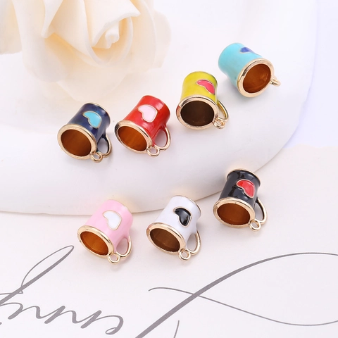 Dijes Mini Taza De Café Aleación Esmalte Aceite De Gota Patrón De Corazón Para Fabricación De Joyas DIY Colgante Llavero