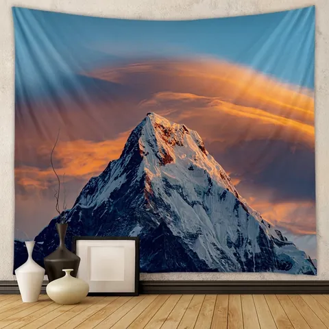 Dekorative Wandteppich Wandbehang Polyester Sonnenuntergang Schneeberg Druck Böhmisch Modern Heim Zimmer Dekoration
