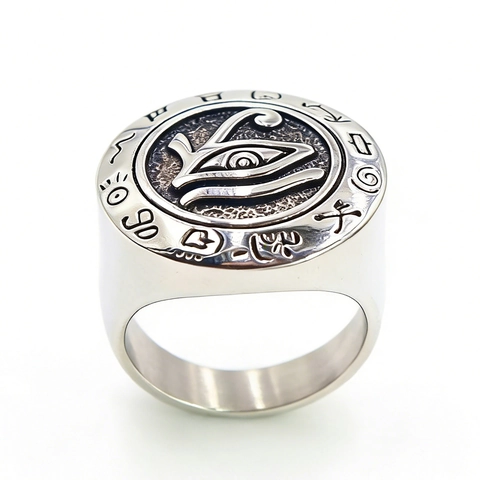 Anello Occhio Di Horus Acciaio Inossidabile Vintage Egiziano Etnico Tondo Bussola Sigillo Gioielli Per Uomini Donne