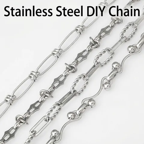 Stainless Steel DIY Link Chains Bulk For Necklace Bracelet Jewelry Making Geometric Twisted Beaded Metal Accessories