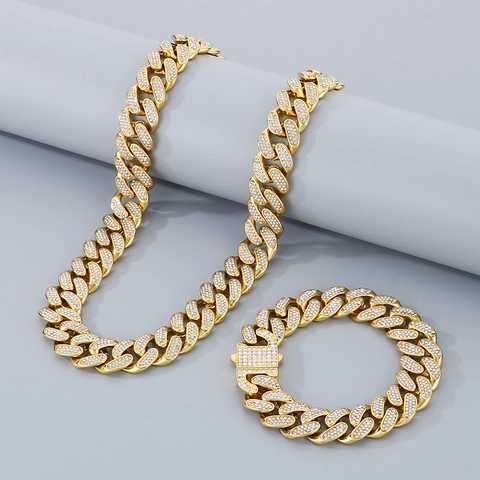Collana E Bracciale A Maglia Cubana Iced Out Hip Hop Acciaio Inossidabile Micro Pavé Strass Gioielli Streetwear Uomini Donne