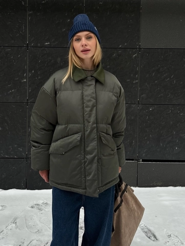 Dames Pufferjas Met Leren Kraag Dikke Gewatteerde Katoenen Jas Losse Pasvorm Effen Kleur Rits Winter Bovenkleding