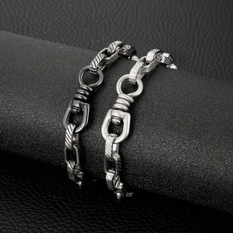 Bracelet Chaîne Industrielle En Acier Inoxydable Pour Hommes Vintage Maillons Carrés Texturés Rétro Punk