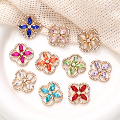 Four Leaf Clover Marquise Crystal Charms Alloy Rhinestone DIY Jewelry Making Sparkling Flower Decorative Pendants