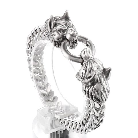 Herren Edelstahl Armband Vintage Wikinger Drachen Wolf Löwenkopf Nordisch Punk Gothik Geflochtene Kette Bangle Schmuck