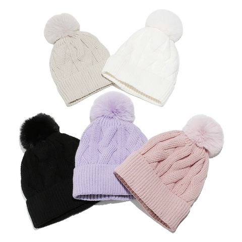 Winterbeanie Mütze Damen Acryl Zopfmuster Fleece Gefüttert Warm Kaltes Wetter Kappe Mit Pompon Rautenmuster Weich