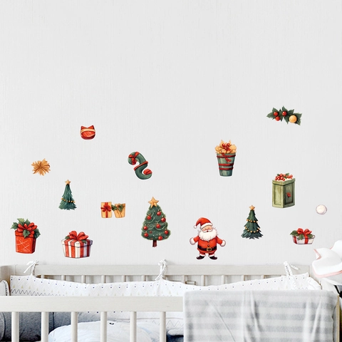 Weihnachtsaufkleber Abziehbilder PVC Abnehmbar Cartoon Weihnachtsmann Baum Für Kühlschrank Tür Fenster Wand Schrank Urlaub Deko