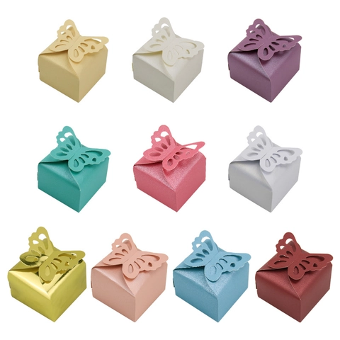 Elegant Butterfly Hollow Candy Box Pearlescent Paper Laser Cut Favor Gift Packaging For Wedding Birthday Party