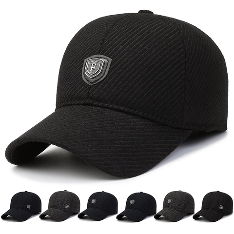 Men's Winter Baseball Cap Woolen Warm Fleece Lined Ear Flaps Outdoor Casual Adjustable Windproof Solid Hat For Cold Weather